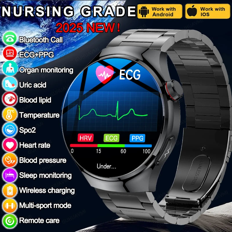 New Nursing Grade Smart Watch Blood oxygen Blood Lipid Uric Acid ECG+PPG
