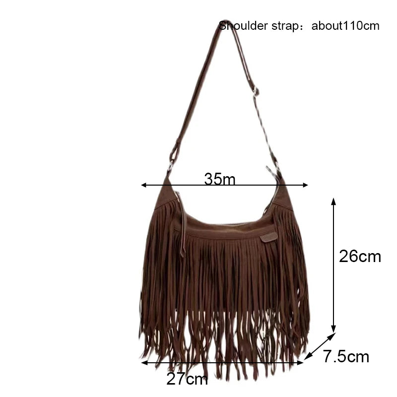 Autumn Winter Deerskin Velvet Tassel Shoulder Bag Vintage Large