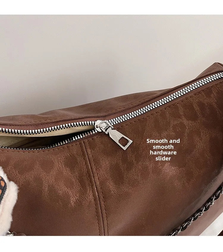 Leopard Print Commuting Crossbody Bag French Lazy Style Large Capacity