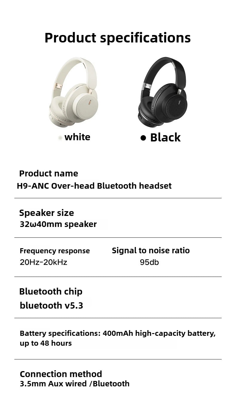 New H9 ANC Wireless Headsets Active Noise Cancellation Headphone