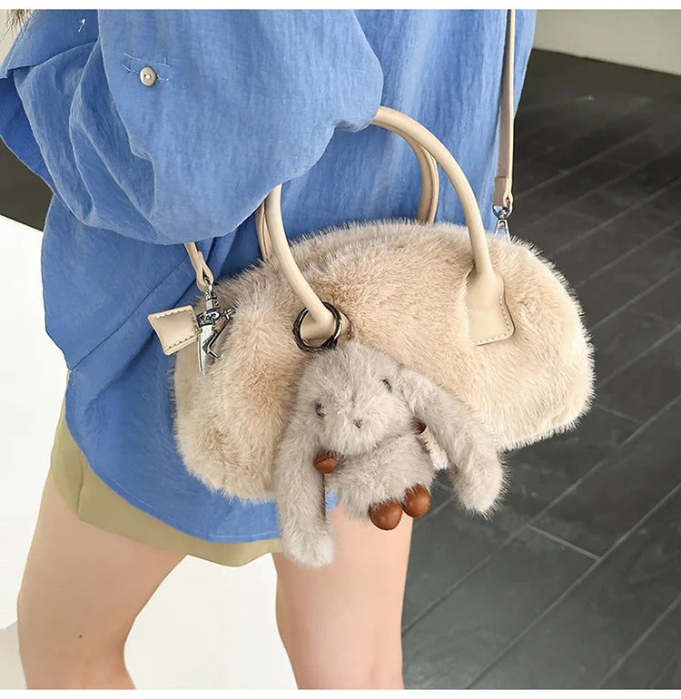 Faux Fur Shoulder Crossbody Bag Plush Woman Handbag Winter Fashion Pillow