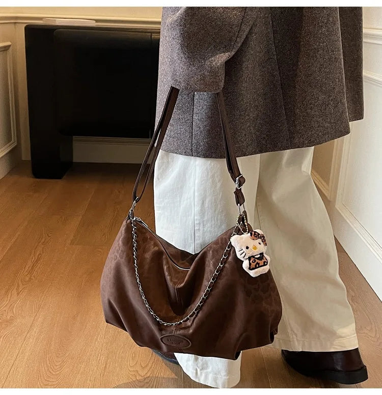 Leopard Print Commuting Crossbody Bag French Lazy Style Large Capacity