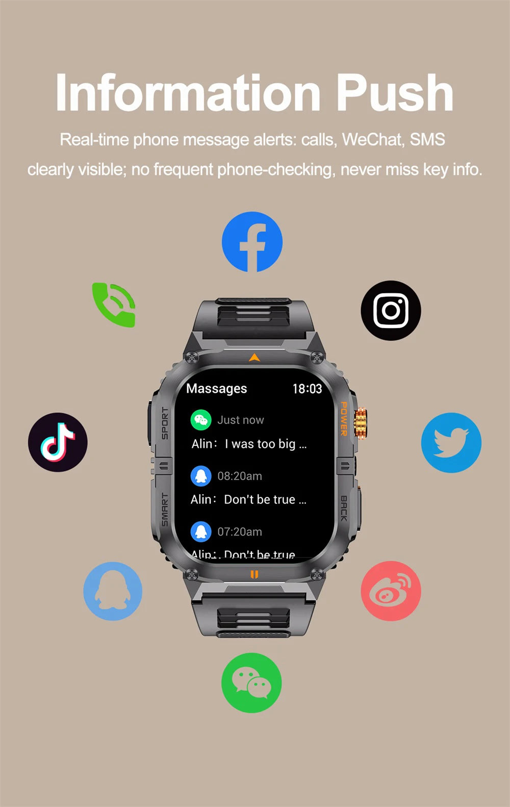 Newest Clock Outdoor Sports Smart Watch LED Flashlight Waterproof Heart